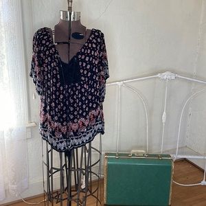 Angie boho peasant top, embroidered, loose & flowing, wide neck, fits like 2X